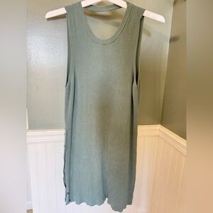 Girlfriend Collection Ribbed Sleeveless Knit Dress in Sage Green with buttons
